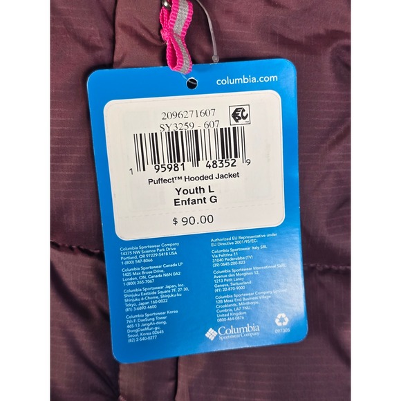 Columbia Puffer Hooded Jacket Kids Youth Size L (14-16) Burgundy Pink Zip Puffer - Picture 4 of 8